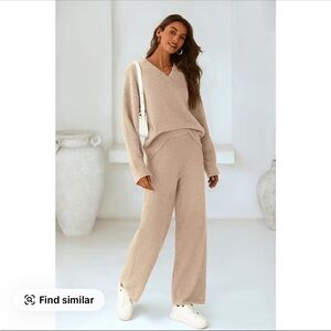 Elegant Beige Women's Wide Leg Lounge Set